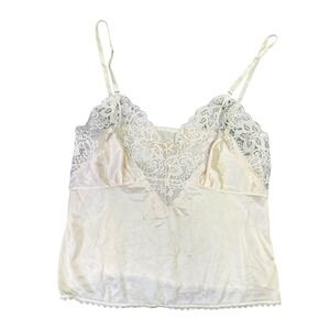 Y2K Vintage Ashley Taylor Lace Trim Cami Cropped Top Nylon‎ Beige Lingerie Mediu